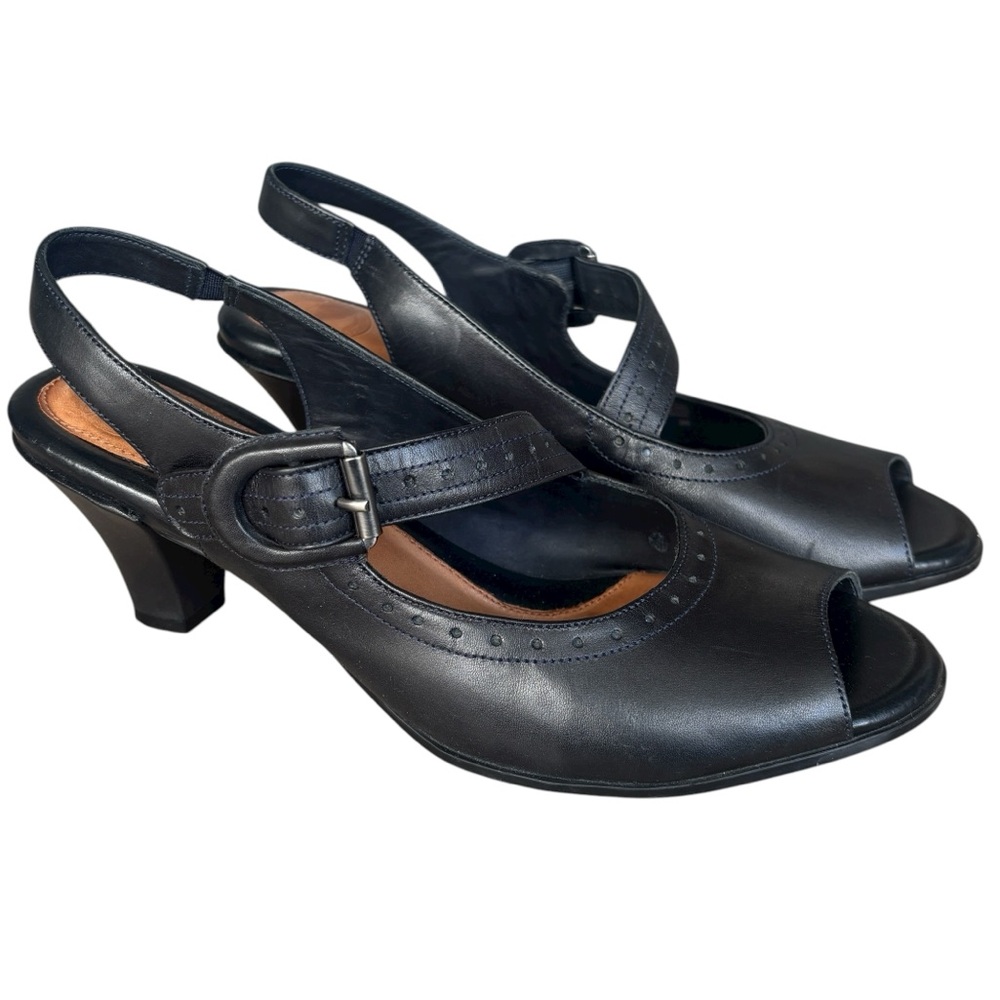 NURTURE JOLIE LEATHER BLACK MARY JANE
BUCKLE SLINGBACK PEEP TOE SANDAL
